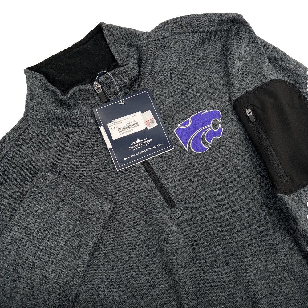 CHARLES RIVER APPAREL Men's Sz L NWT Gray K-STATE WILDCATS 1/4-Zip Knit Pullover